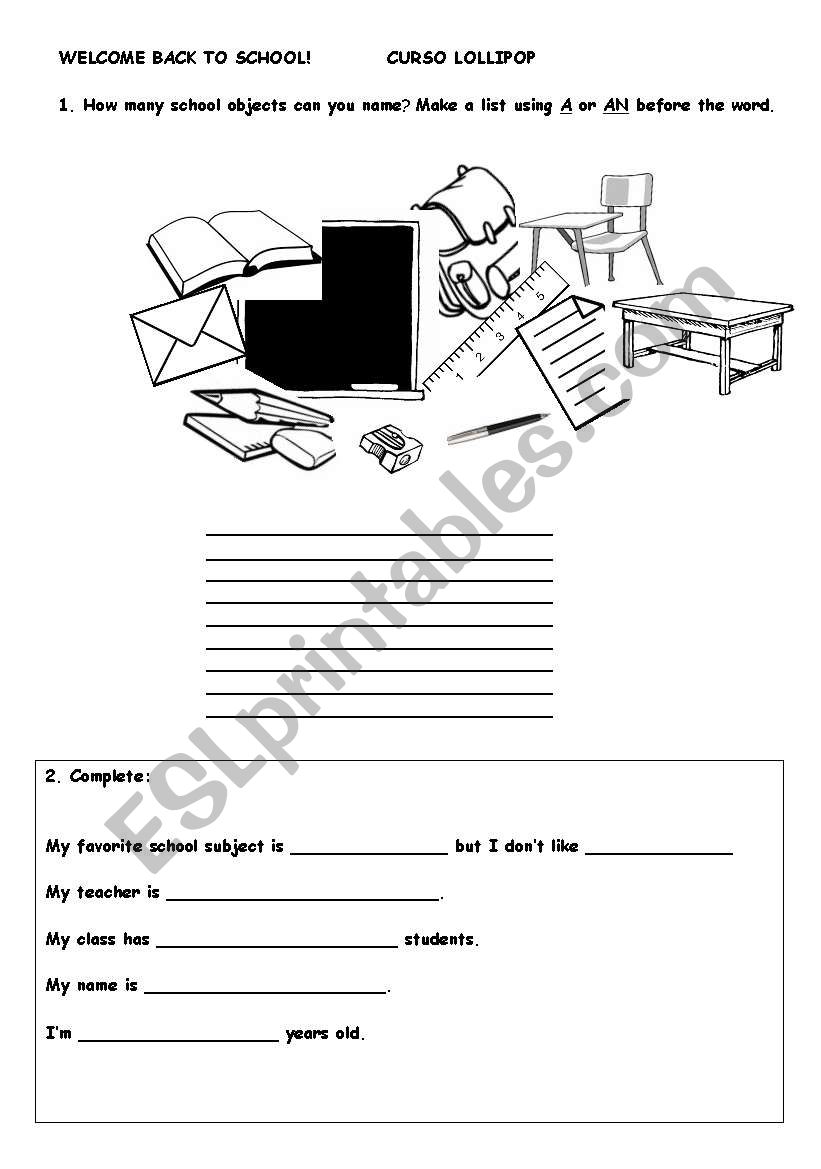 Welcome back to school! worksheet