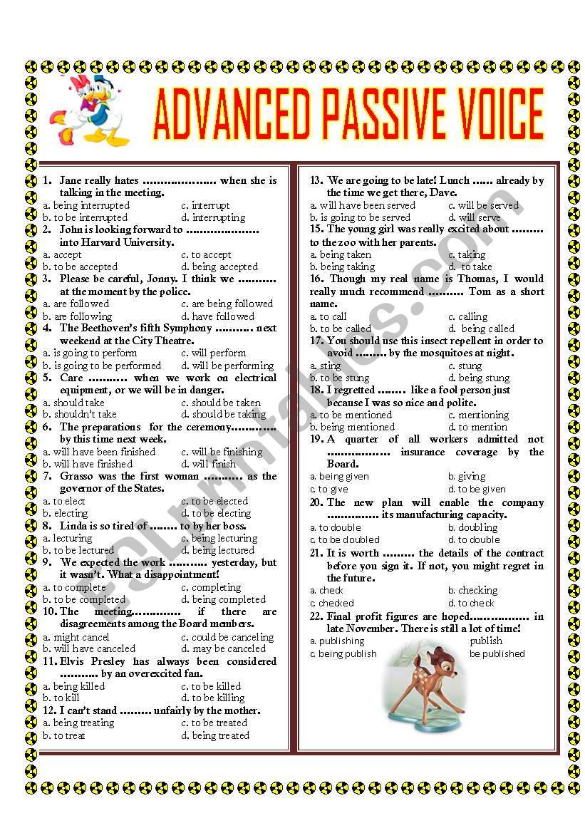 MULTIPLE CHOICE OF ADVANCED PASSIVE VOICE ESL Worksheet By Nguyenminhvu