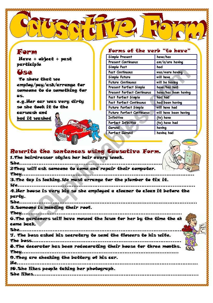 Causative Form ESL Worksheet By Kodora