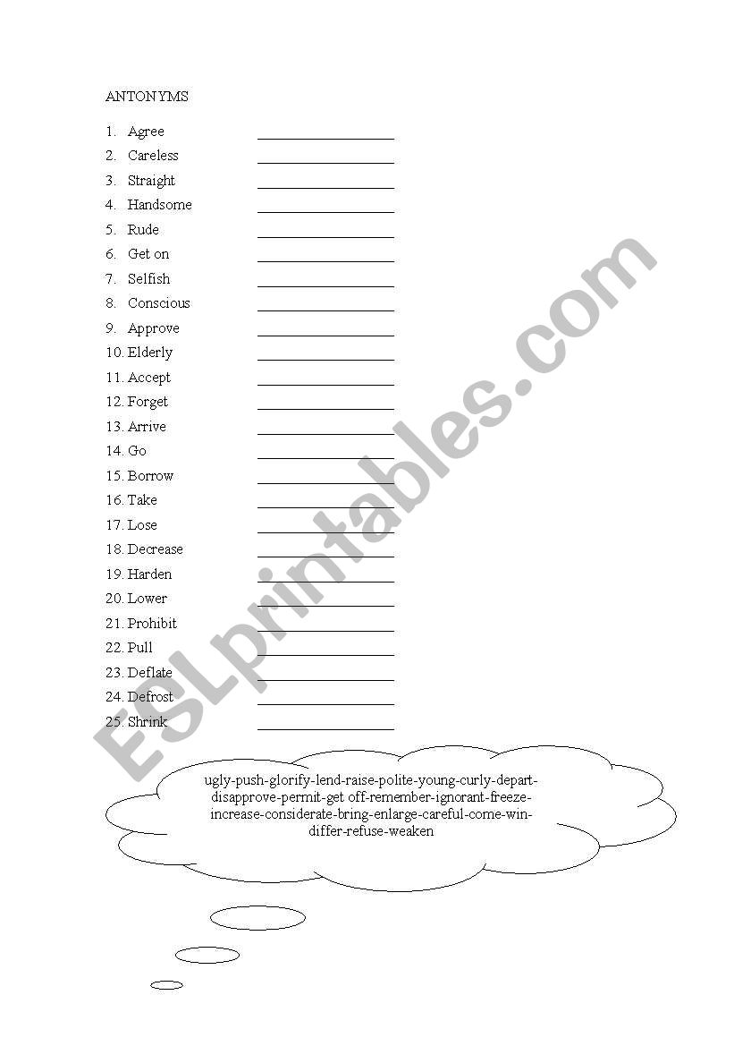 Antonyms worksheet