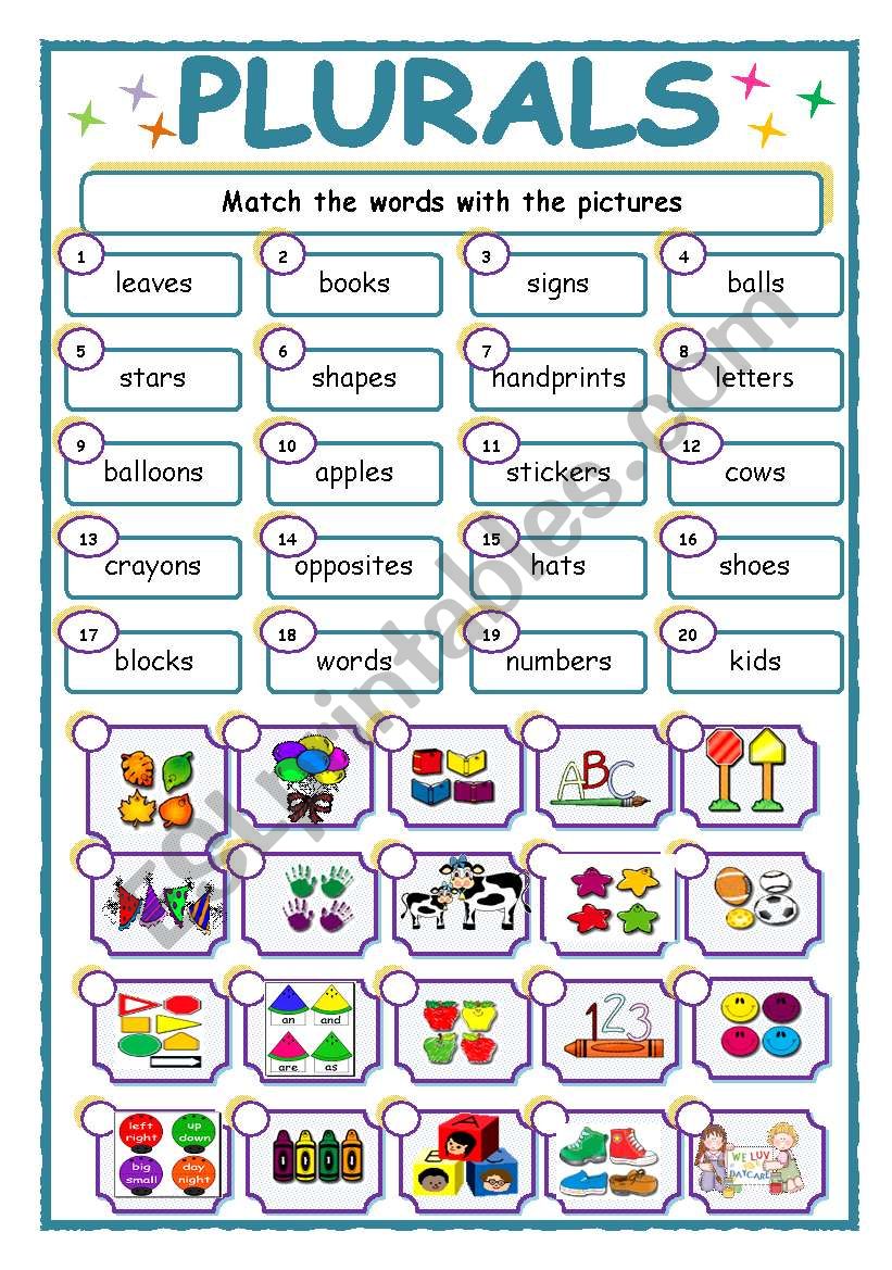 PLURALS ESL Worksheet By Jhansi