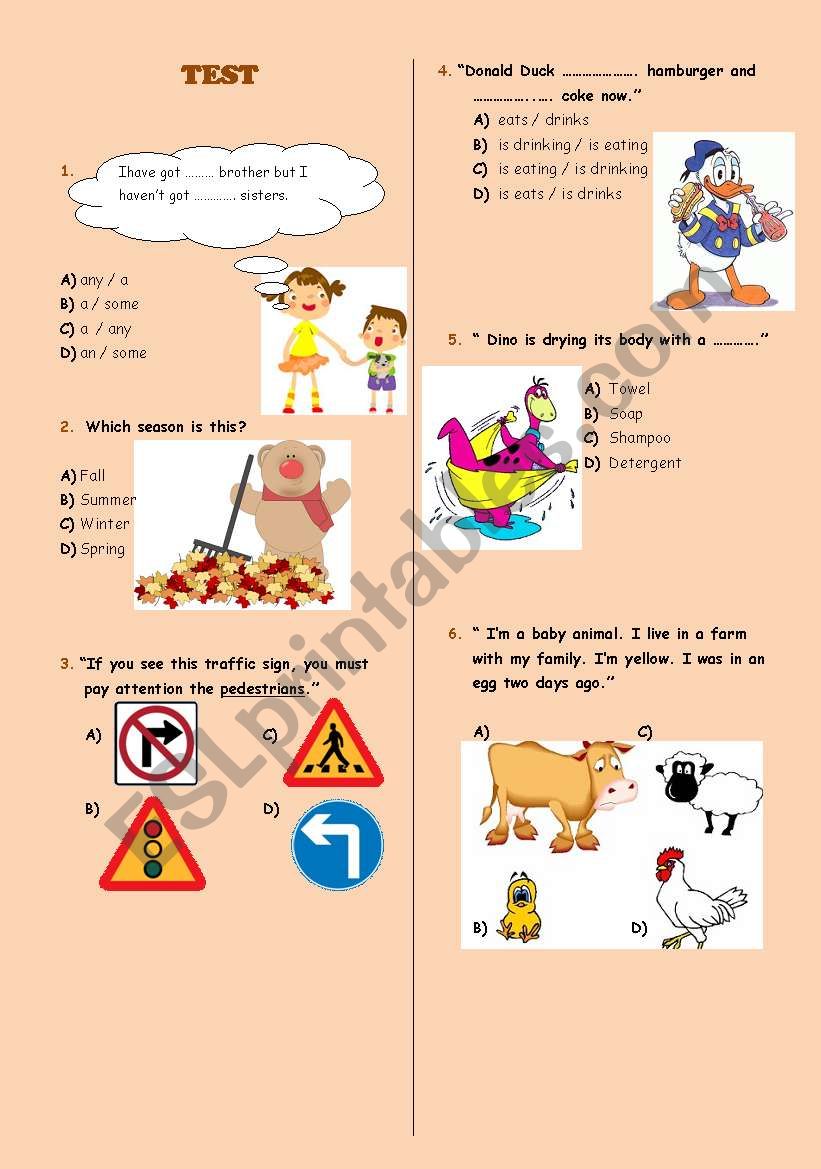 a colorful and funny test  worksheet