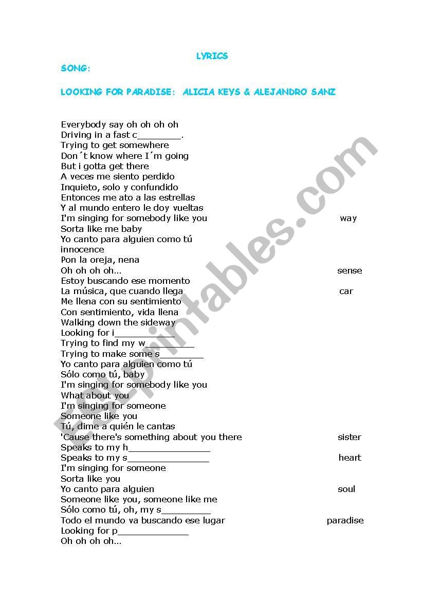 Song: Looking for paradise worksheet