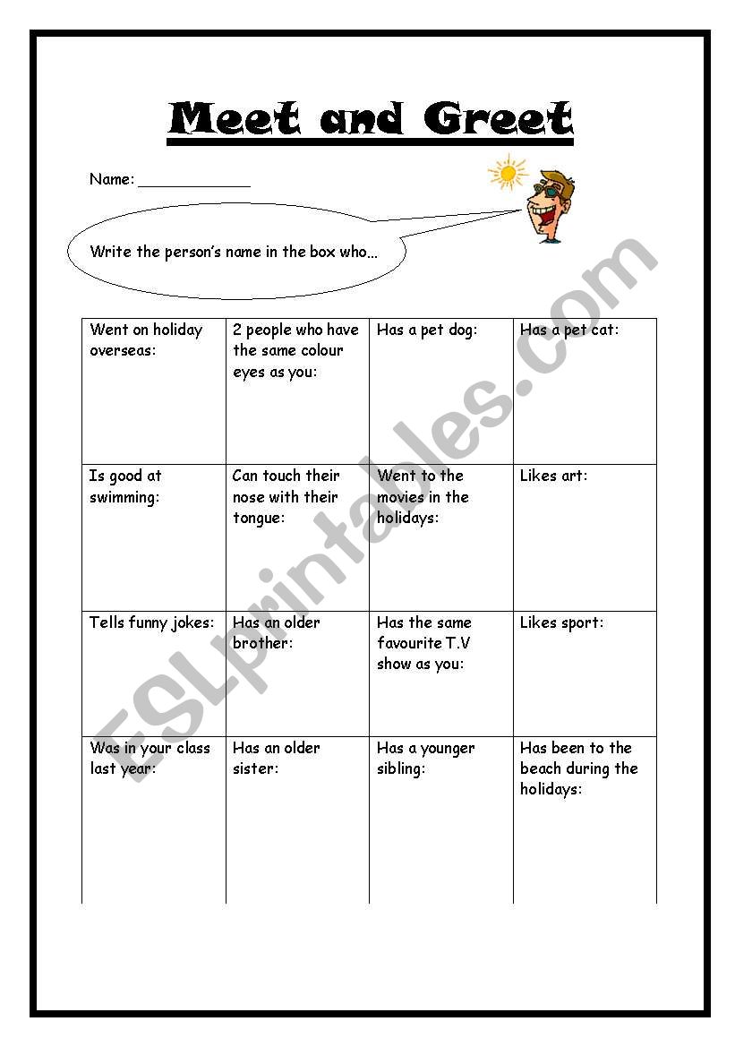 meet and greet worksheet