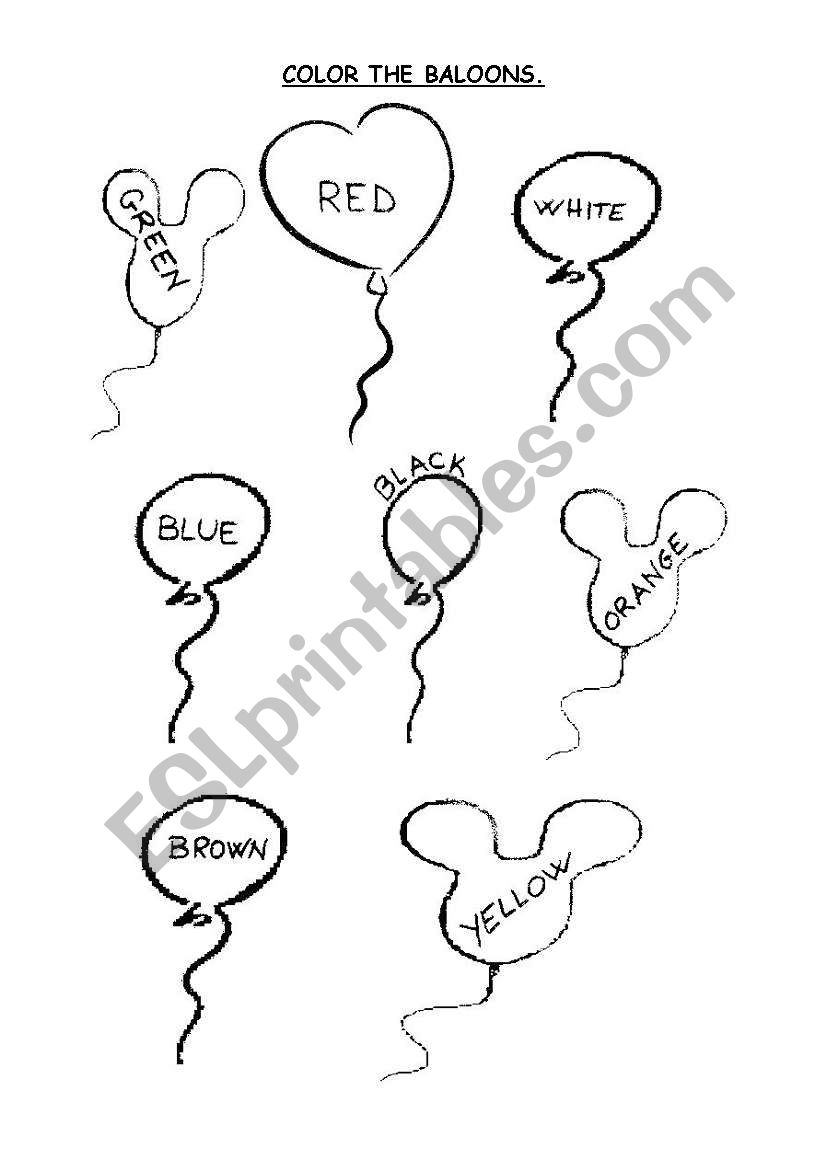 English worksheets: color the balloons