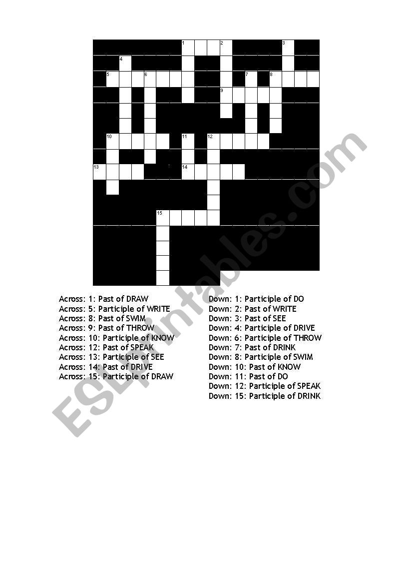 Simple Past / Past Participle Crossword