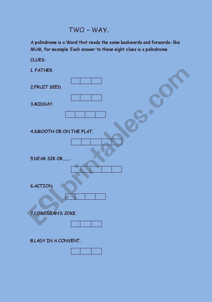 TWO WAY WORDS  worksheet