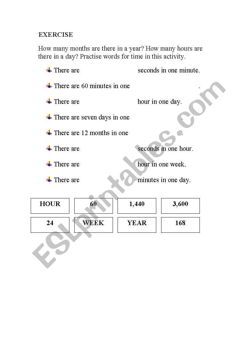 fill in the blank on time worksheet