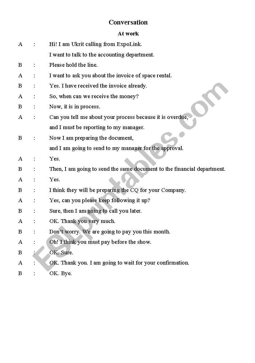 Daily conversation worksheet