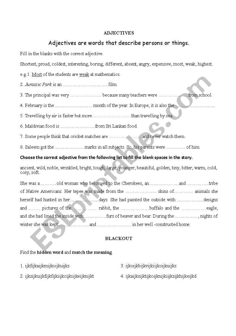 Adjectives worksheet