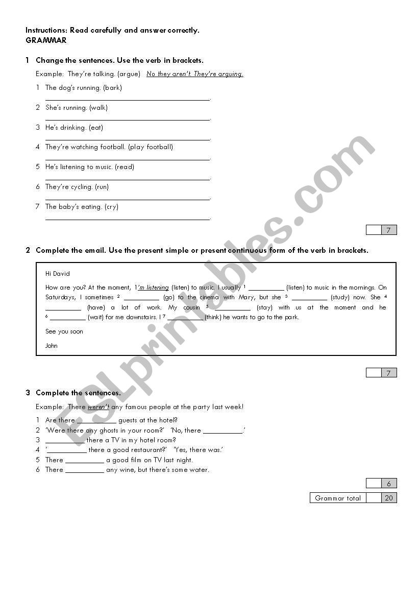 Present continuous worksheet