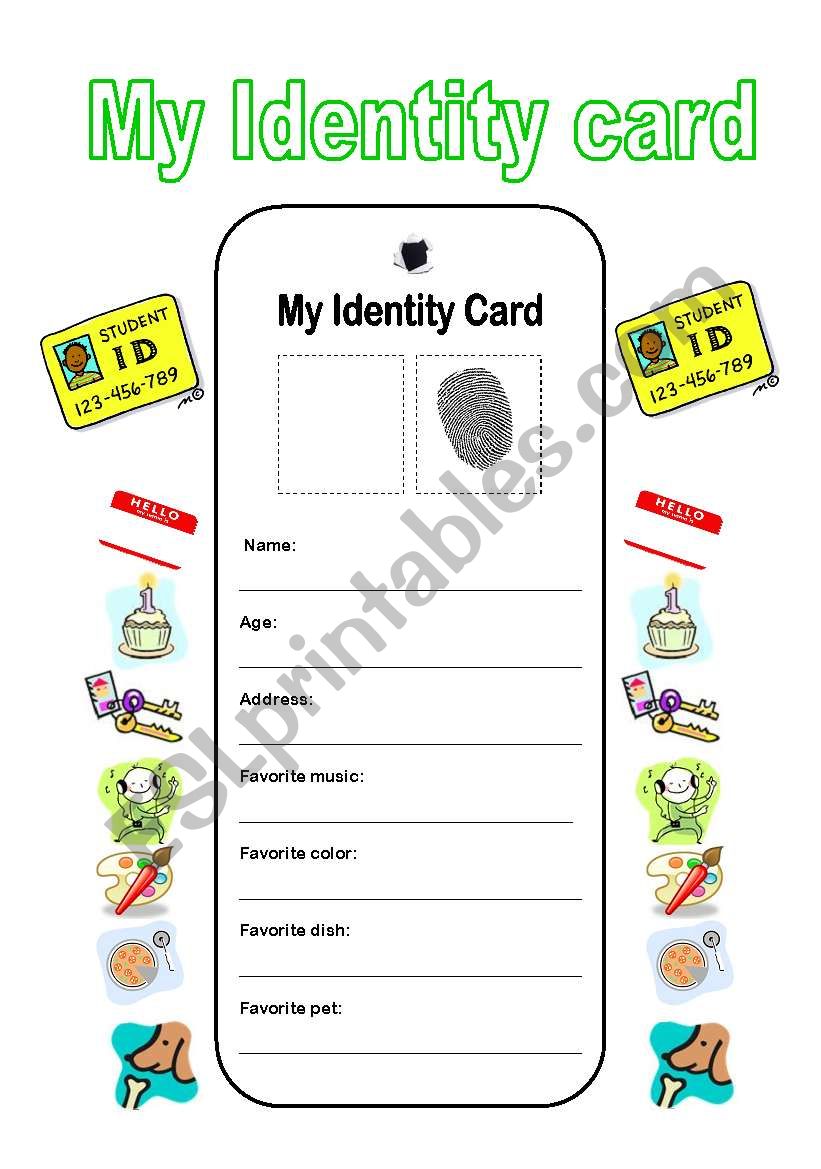 My Identity Card ESL Worksheet By Slumfret