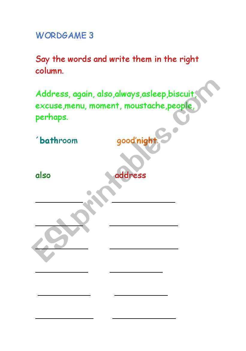 wordgame 3 worksheet