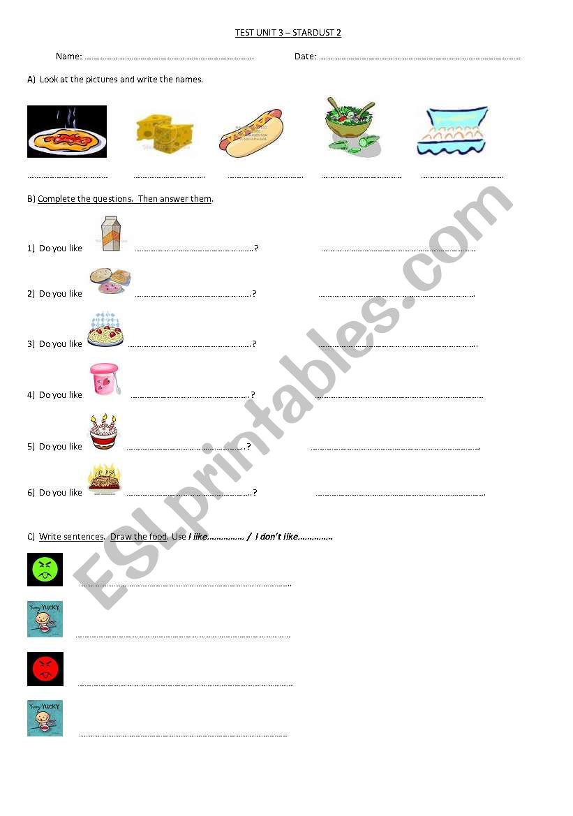 food worksheet