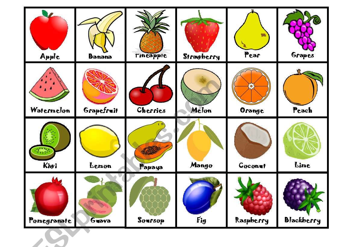 Bingo fruits Editable ESL Worksheet By Lupiscasu