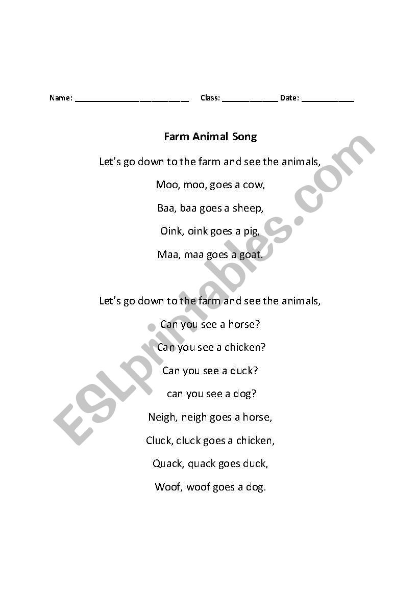 farms animal worksheet worksheet