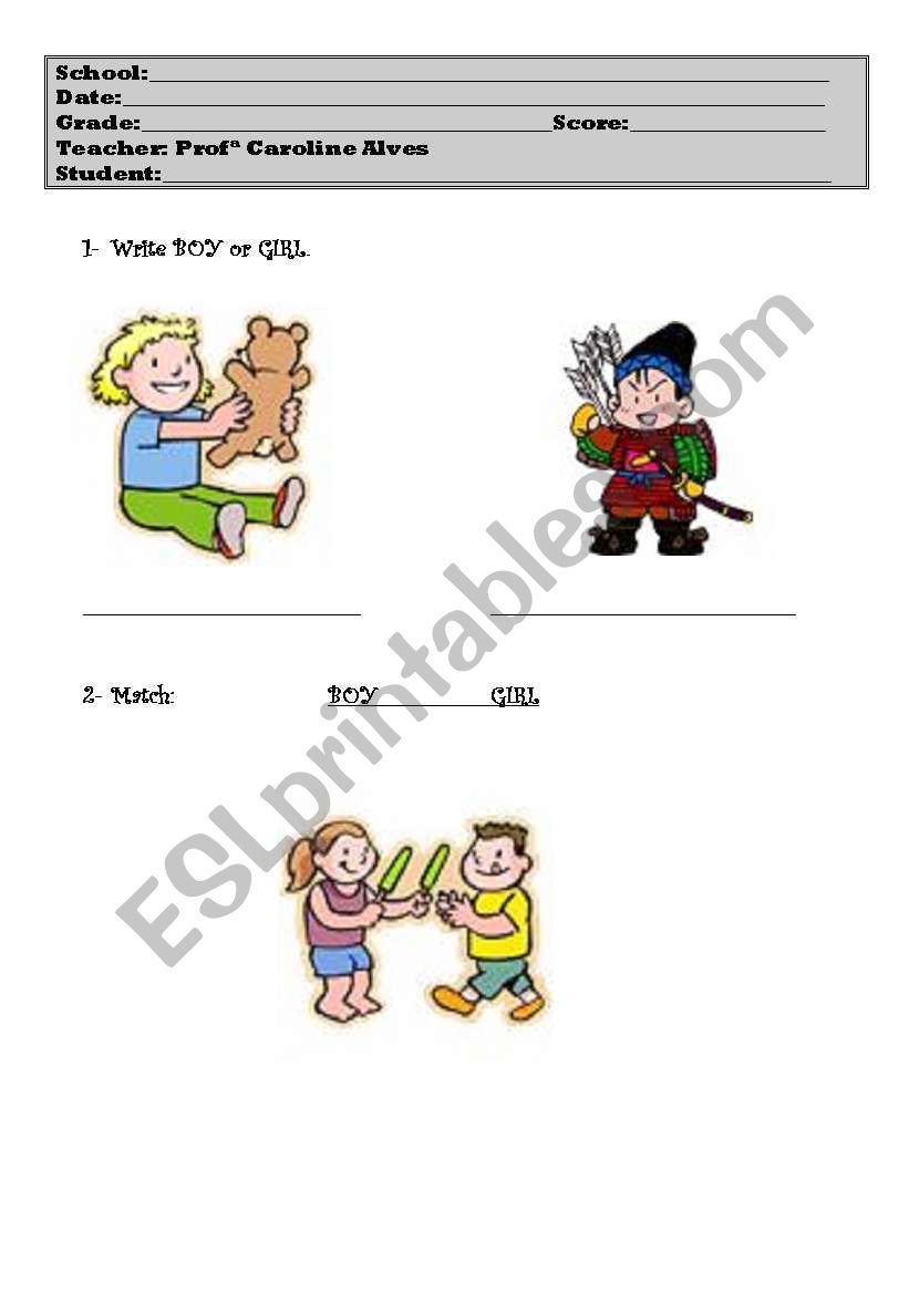 BOY and GIRL worksheet