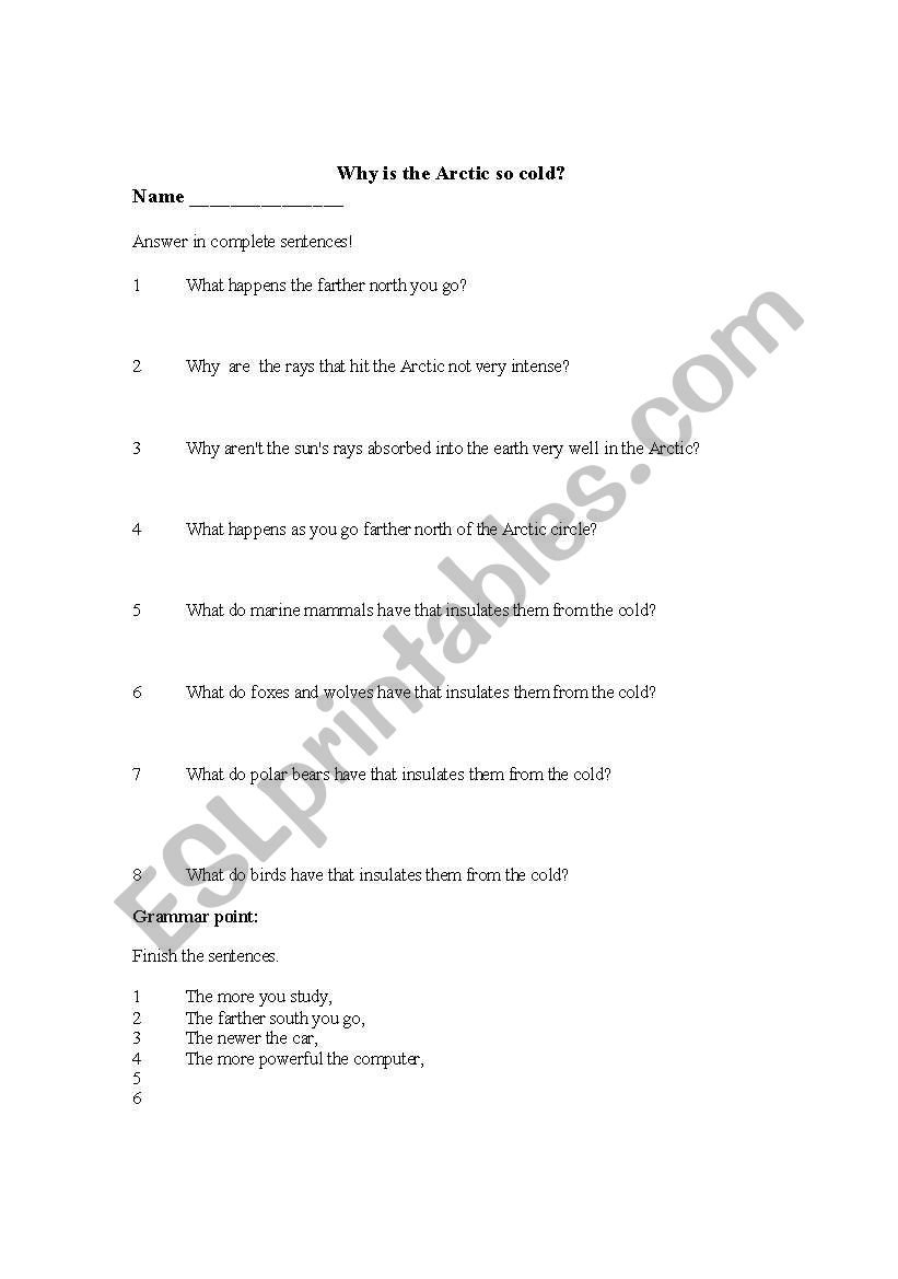 Why is the arctic so cold? worksheet