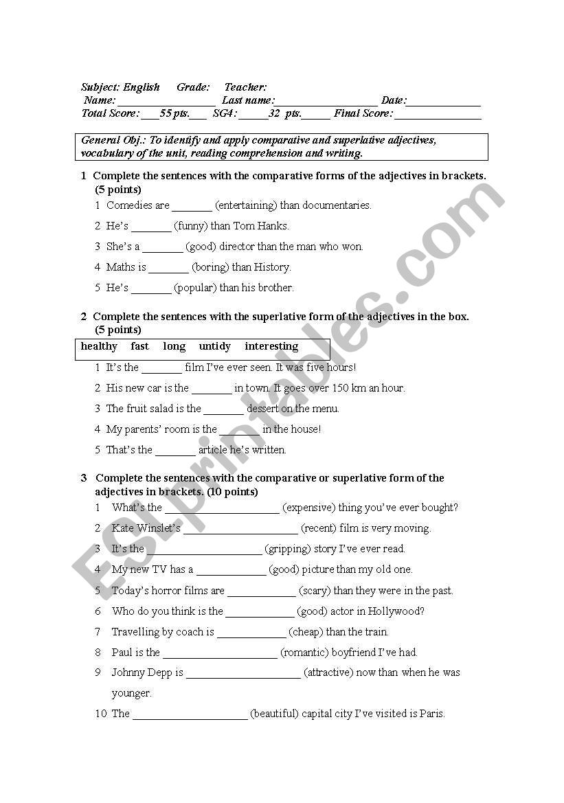 test worksheet