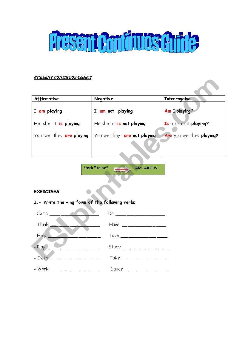 Present Continuos Guide worksheet