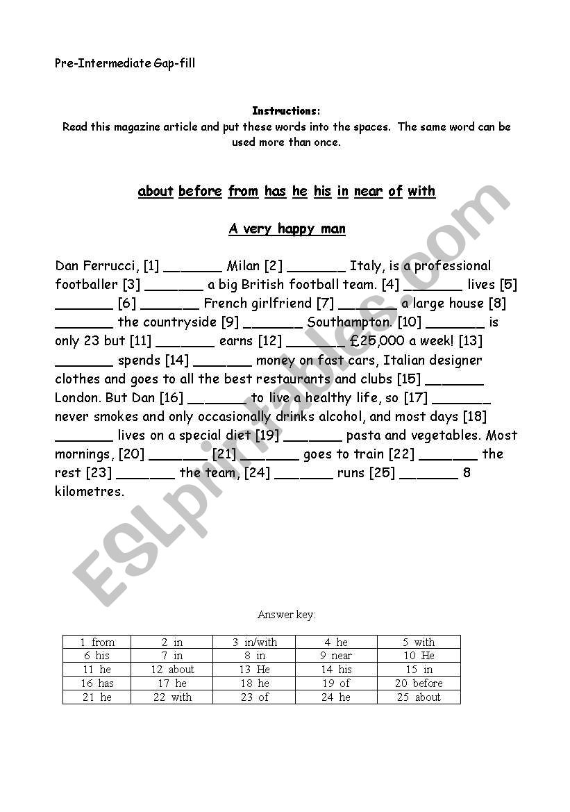 Pre-Intermediate gap-fill: Football