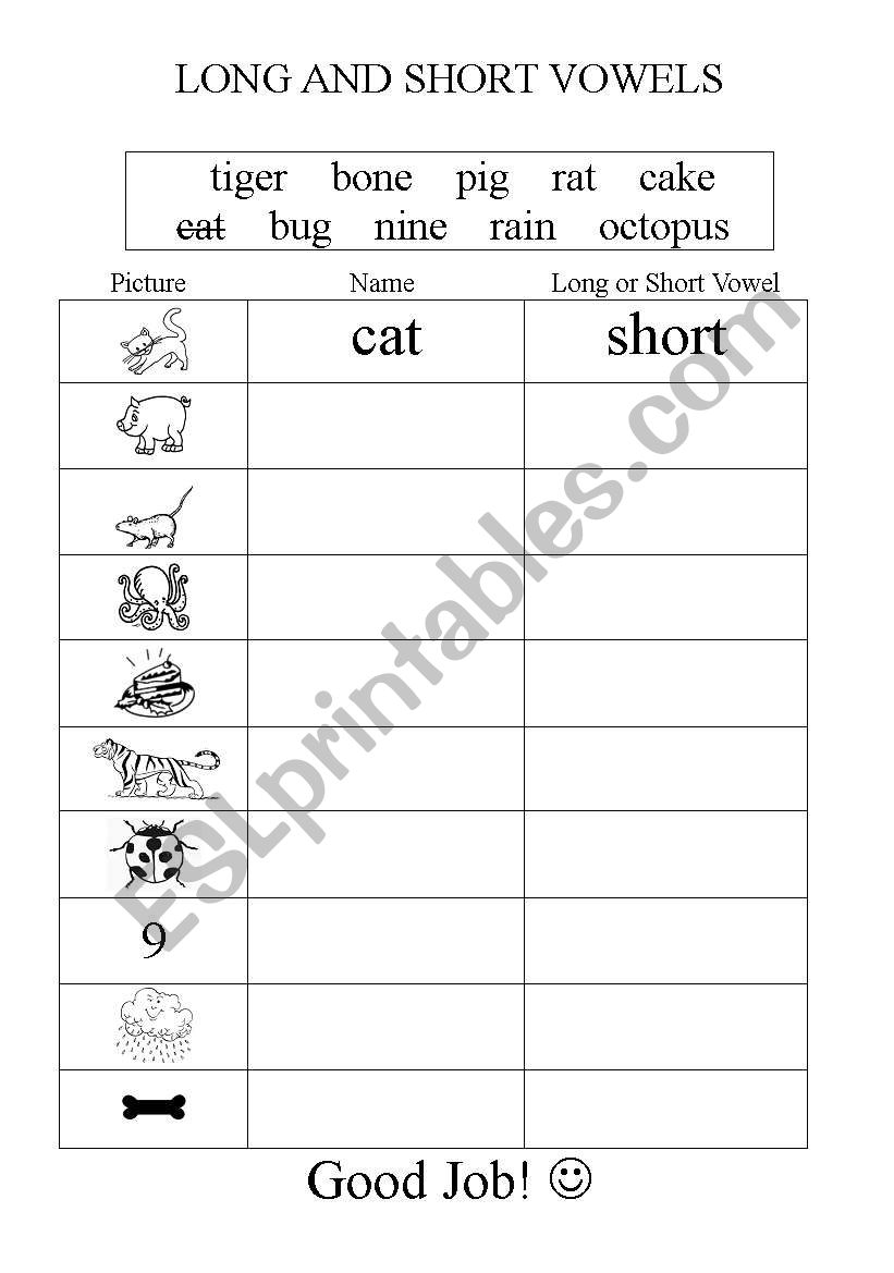 Long and short vowels worksheet