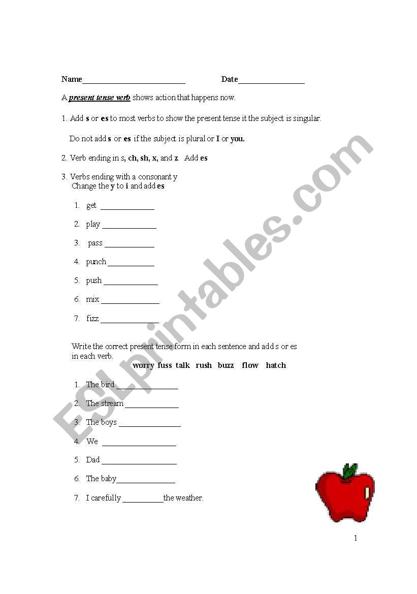 PRESENT TENSE worksheet