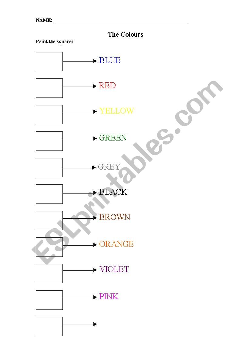The Colours worksheet