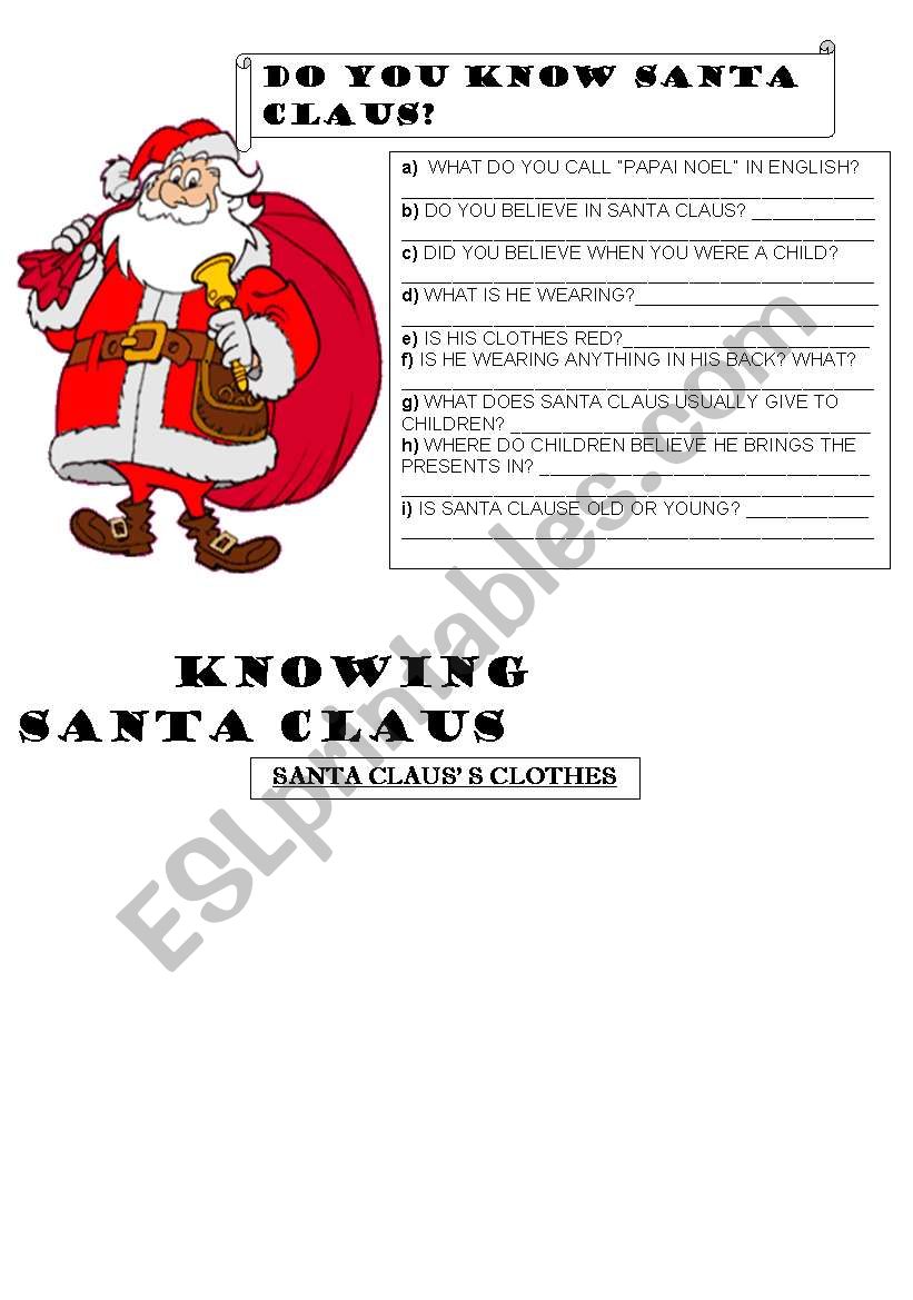 Knowing Santa Clause worksheet