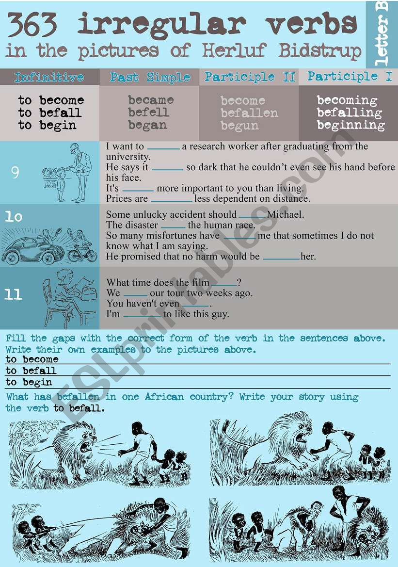 363 Irregular verbs in the pictures of Herluf Bidstrup´