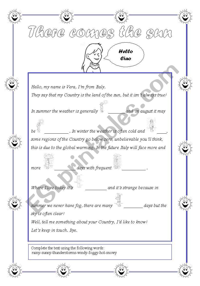 There comes the sun worksheet