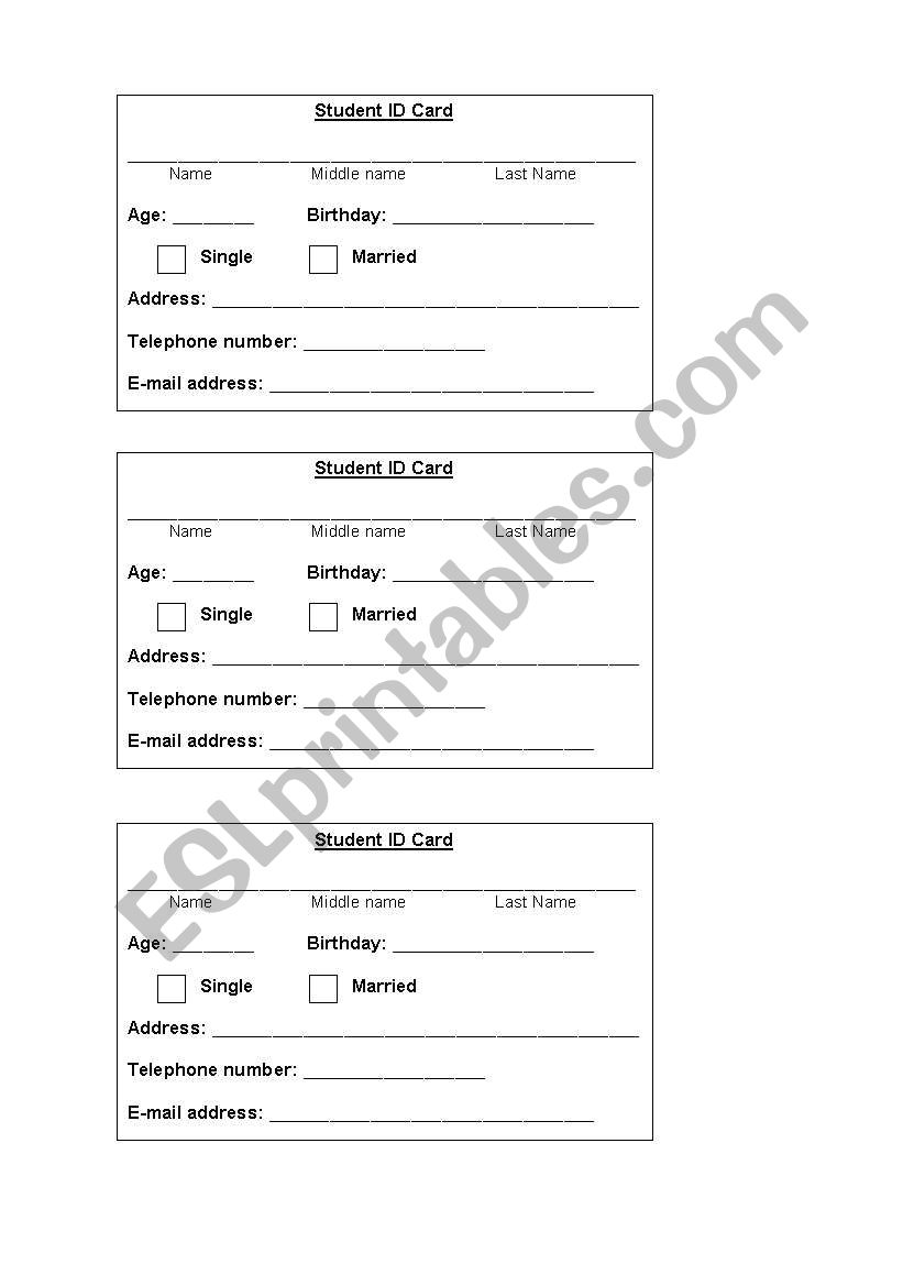 Students ID Card worksheet