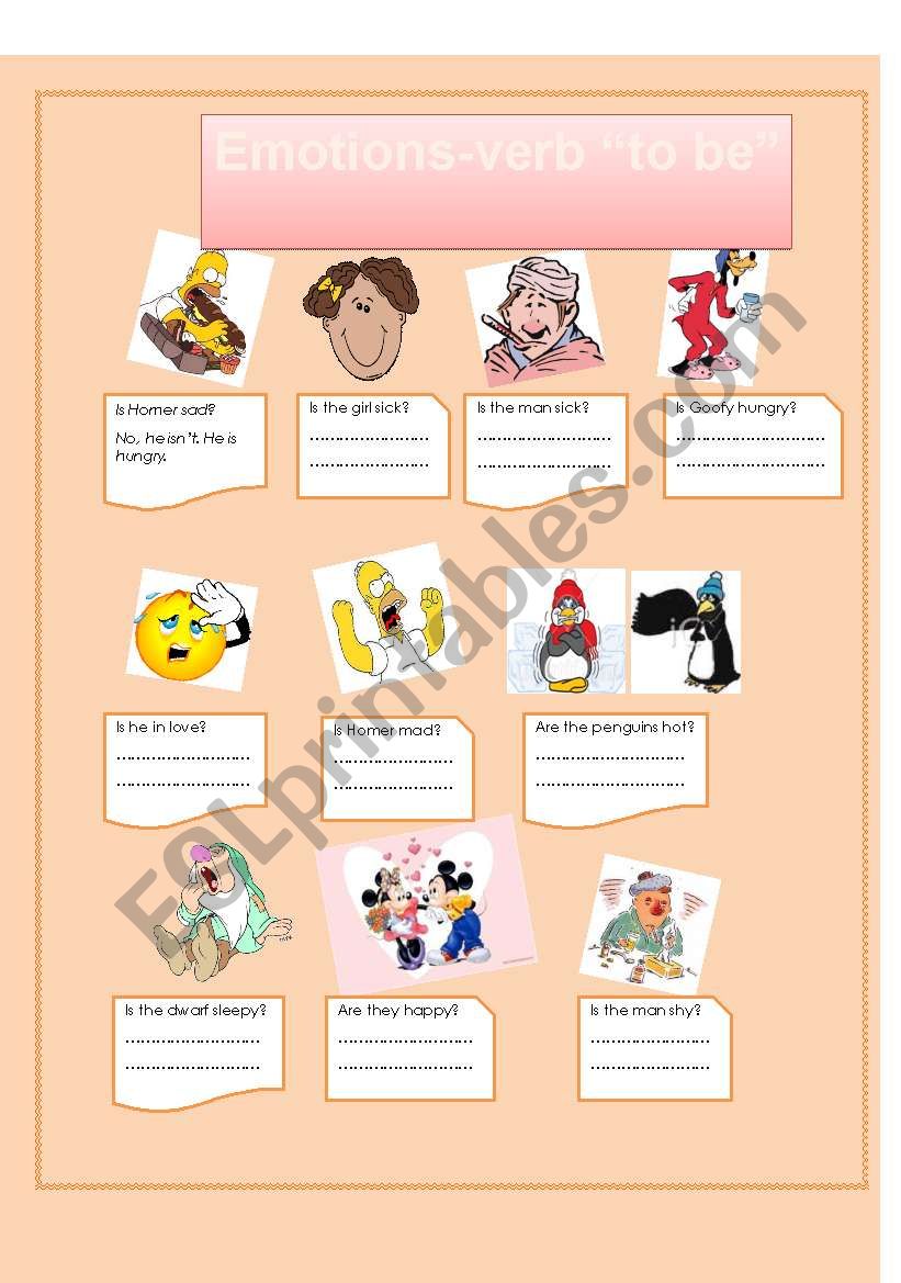 emotions-verb to be worksheet