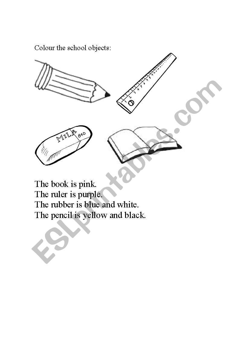 School objects worksheet