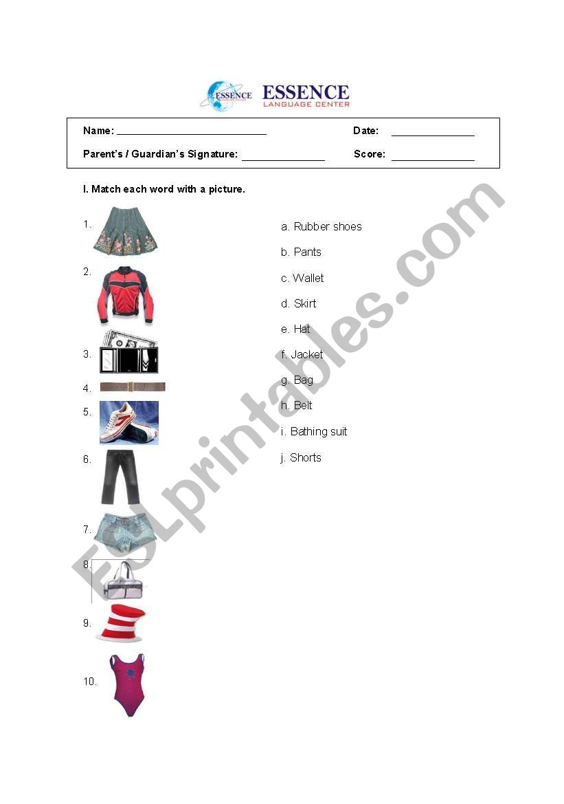 clothes worksheet