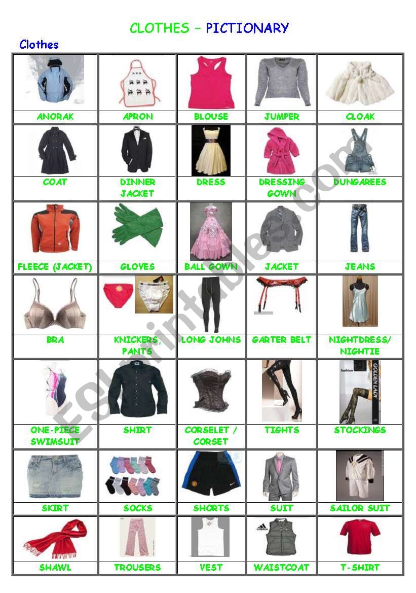 Clothes, shoes, parts of clothes and accessories - ESL worksheet by ...
