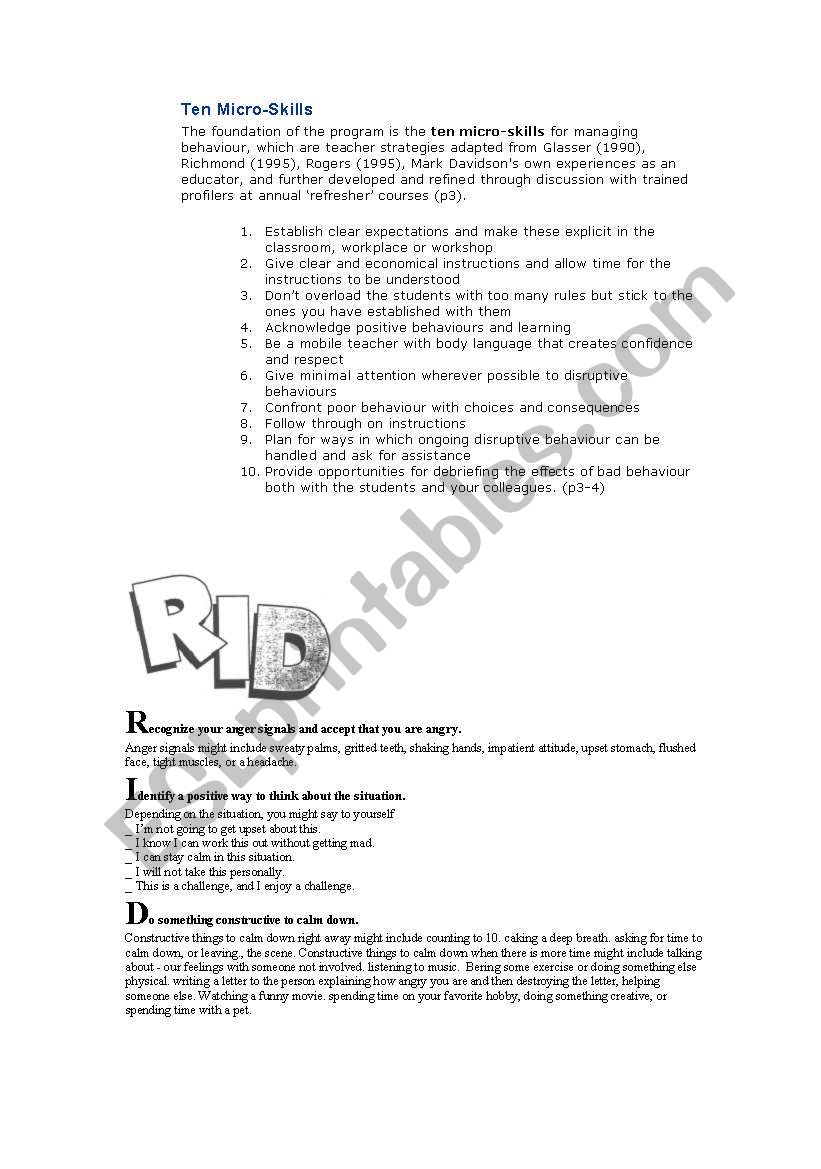 Beahviour skills worksheet