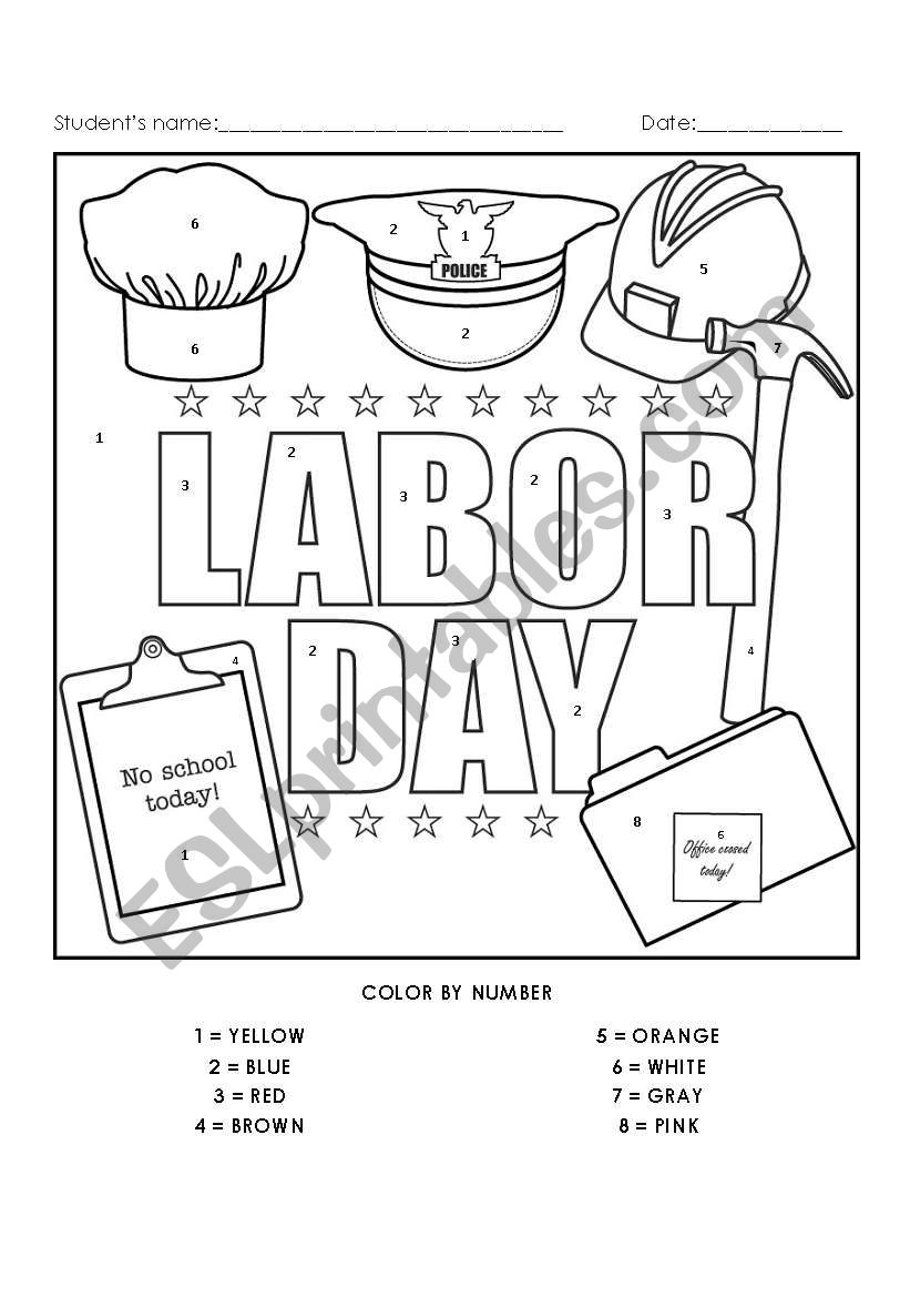 LABOR DAY COLOR BY NUMBER ACTIVITY - ESL worksheet by BAAC