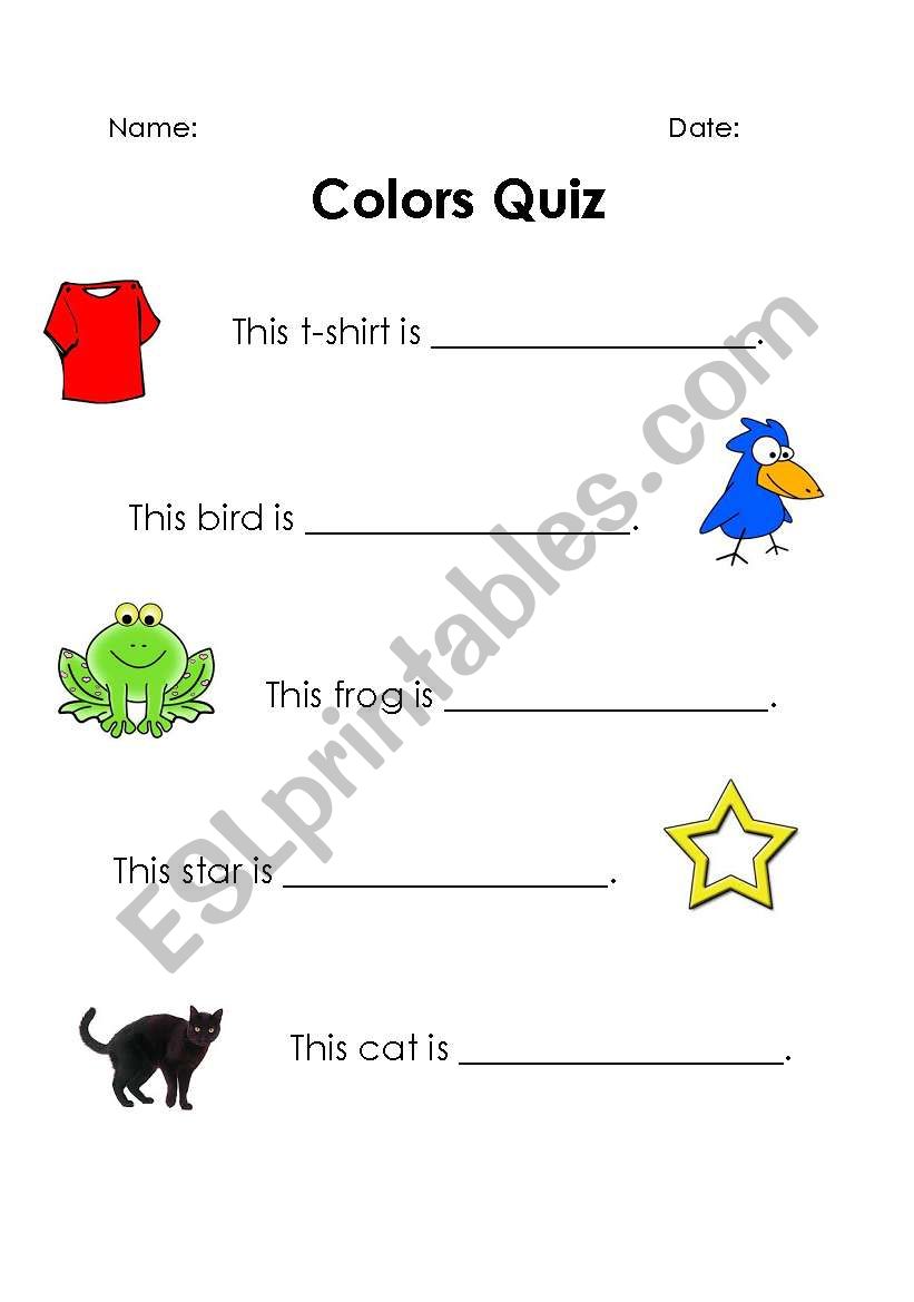 Quiz on Colors worksheet