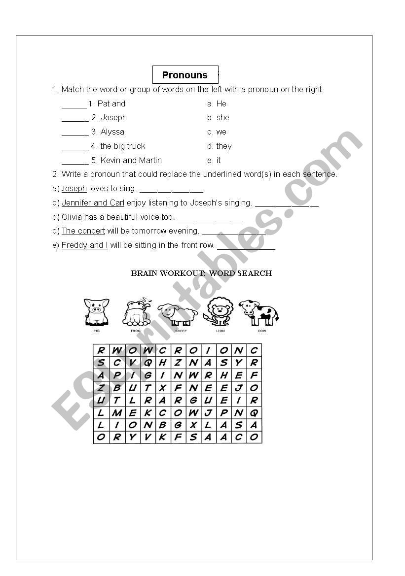 Pronouns worksheet