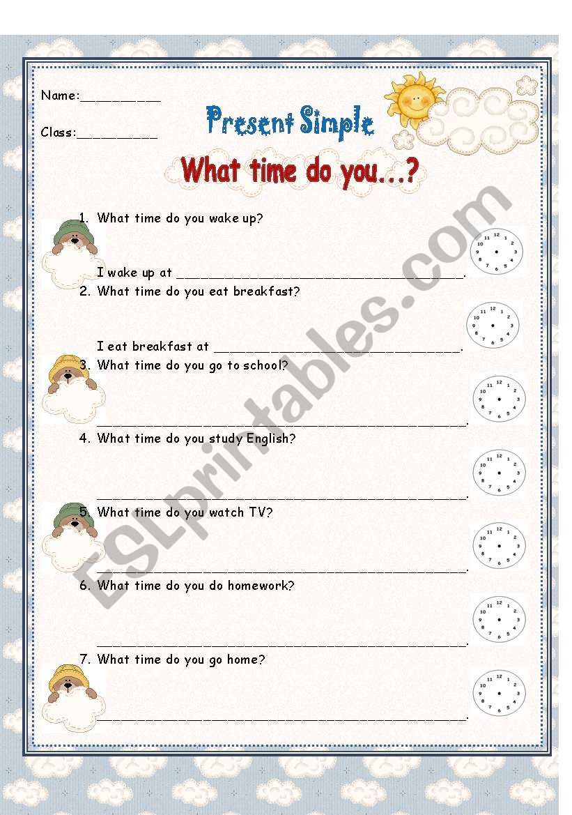 What time do you........? worksheet