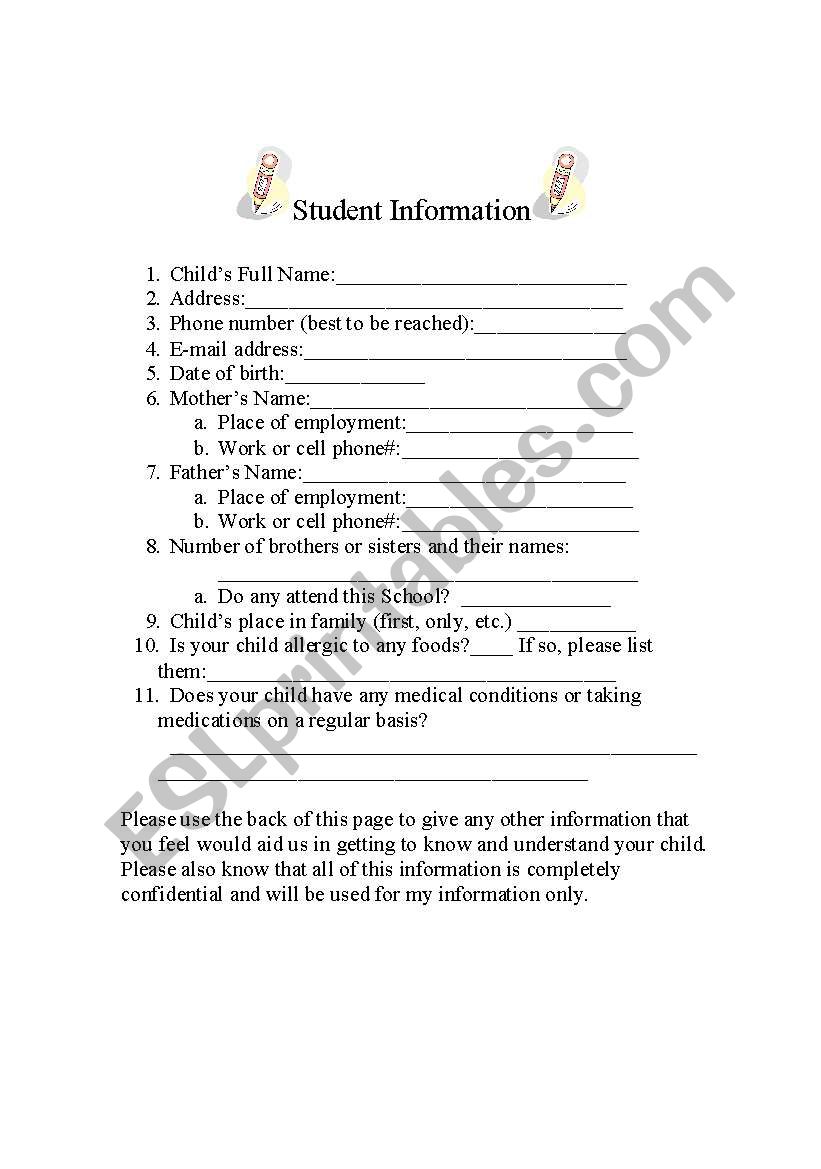 General student Information Form