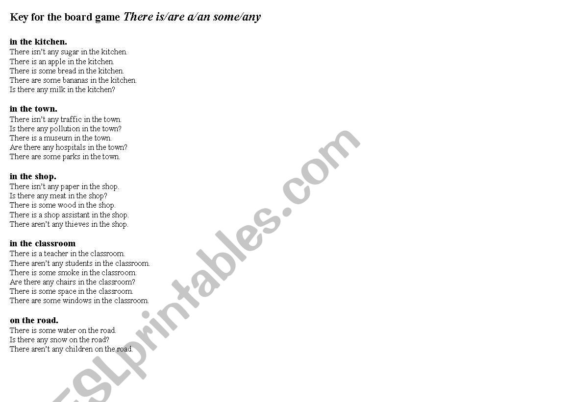 There is/are a/an some/any Board Game - ESL worksheet by andre3lion