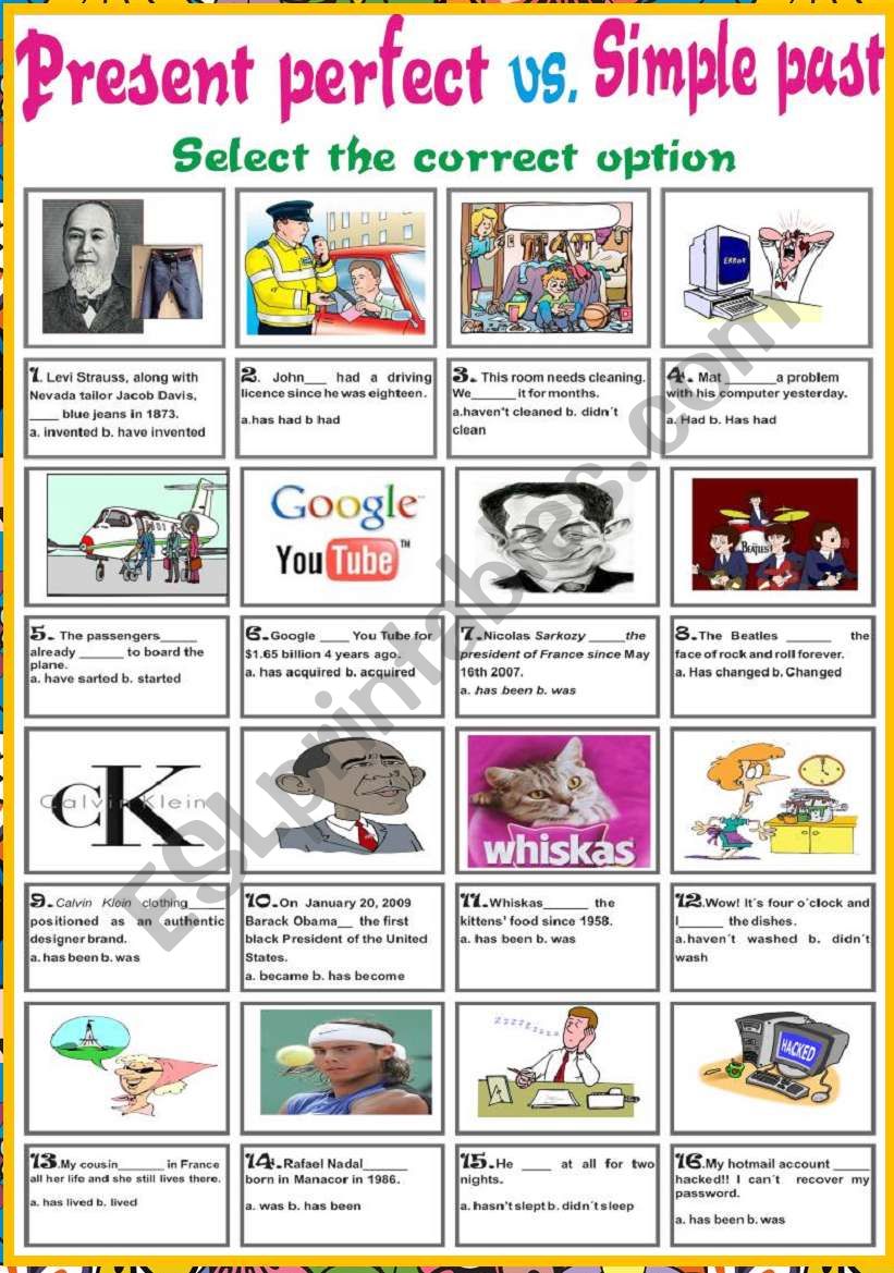 Present Perfect Versus Simple Past Quiz ESL Worksheet By Mafaldita2009