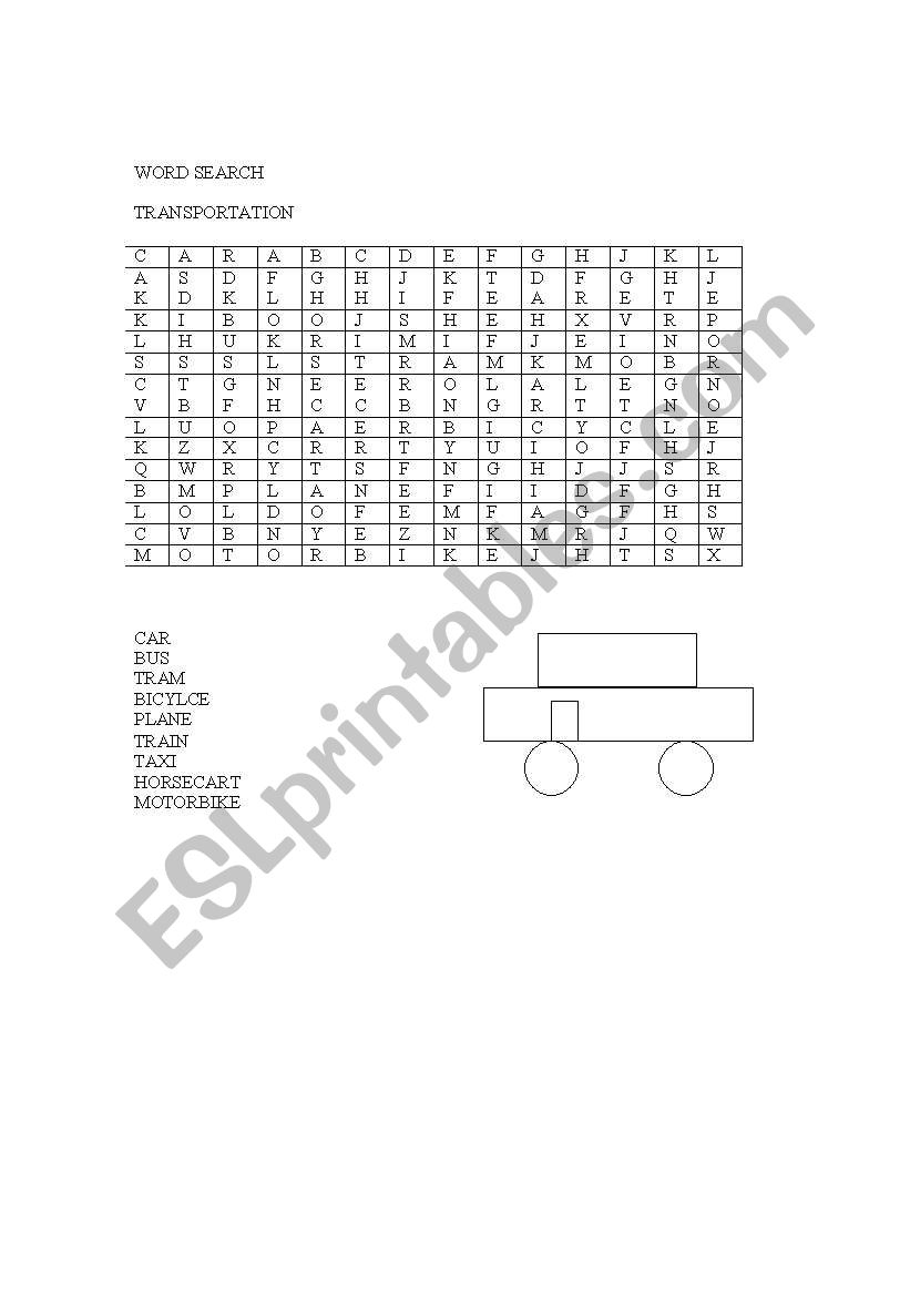 Transportation Word Search worksheet