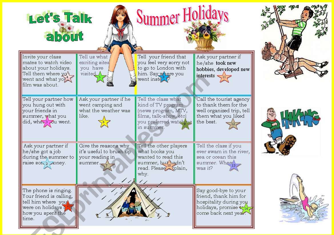 Questions about summer holidays. Let's talk about Holidays. Lets talk about Summer. Talking about Holidays. Tell about your Summer Holidays.