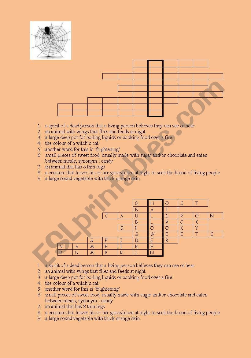 Halloween crossword WITH key worksheet