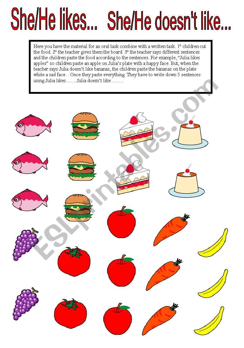 she/he likes.... she /he doesn´t like... (game) - ESL worksheet by  soledad_grosso