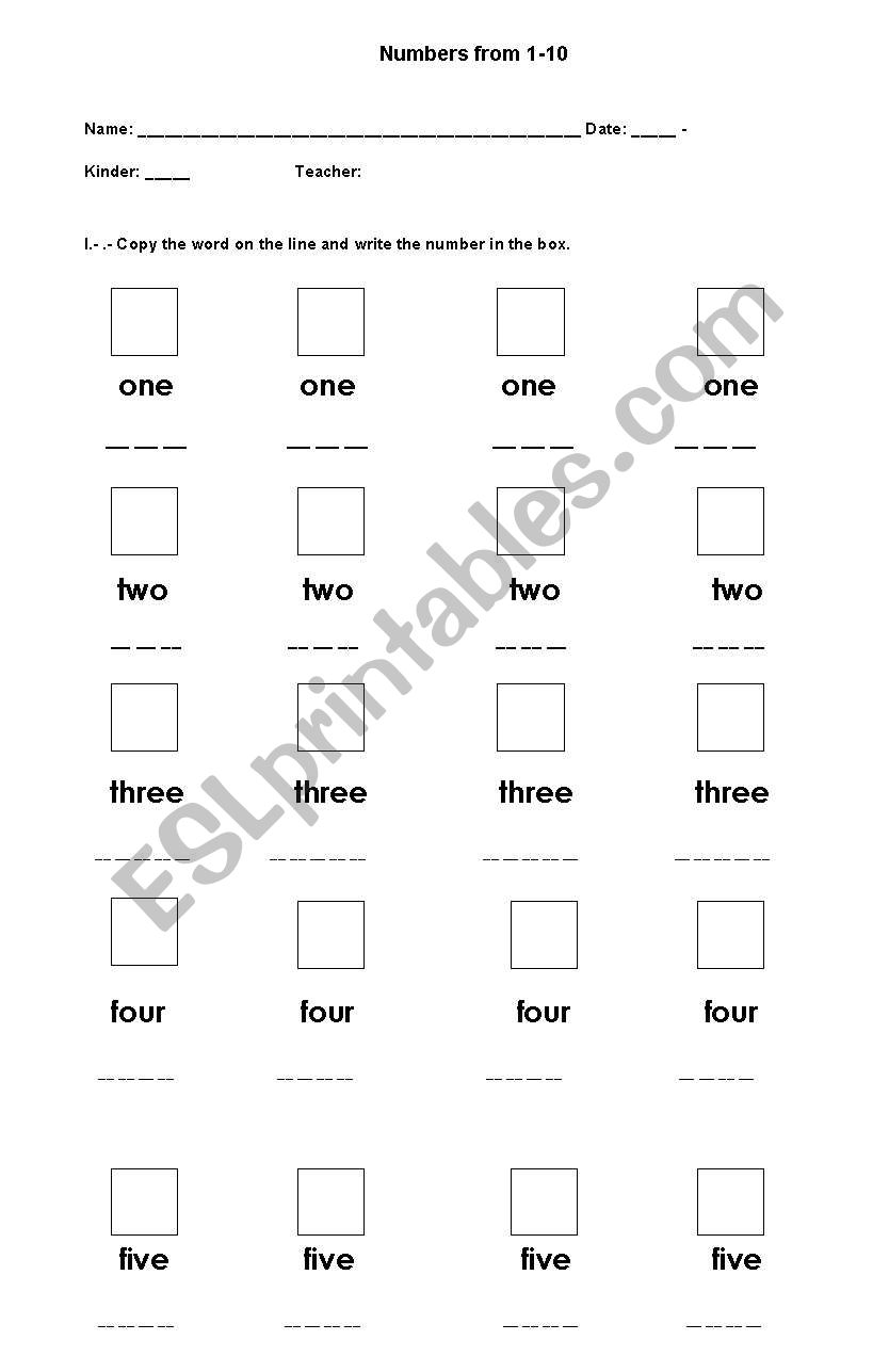 Numbers from 1-10 worksheet