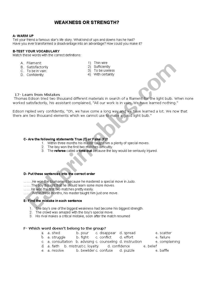 learn from mistakes worksheet